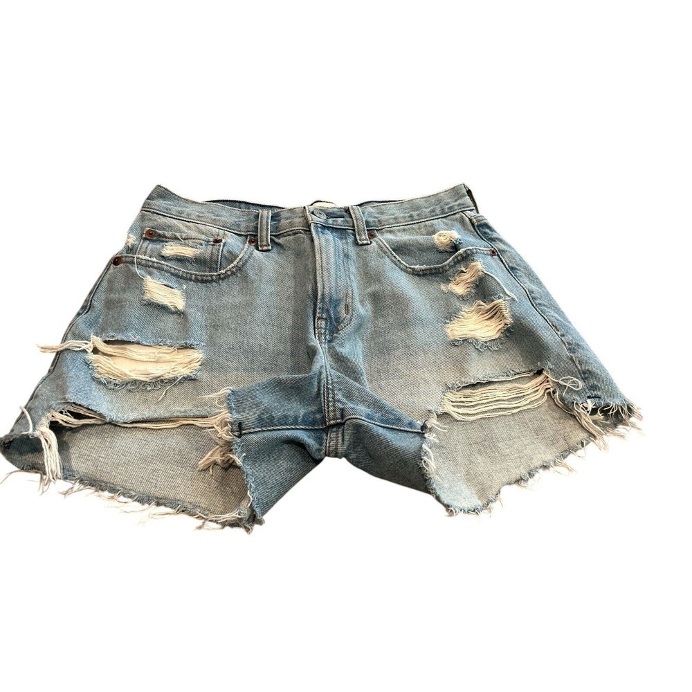 Abercrombie & Fitch Shorts Womens 27/4 Boyfriend Mid Rise Blue Zip Fly Cutoff